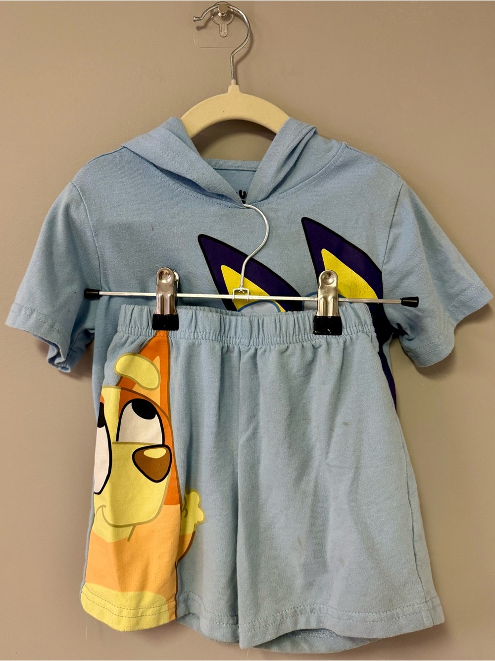 Light Blue Cartoon Hoodie & Shorts Set